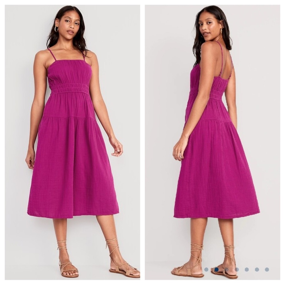 OLD NAVY Waist Defined Smocked Tiered Midi Cami Dress Size LARGE NWT